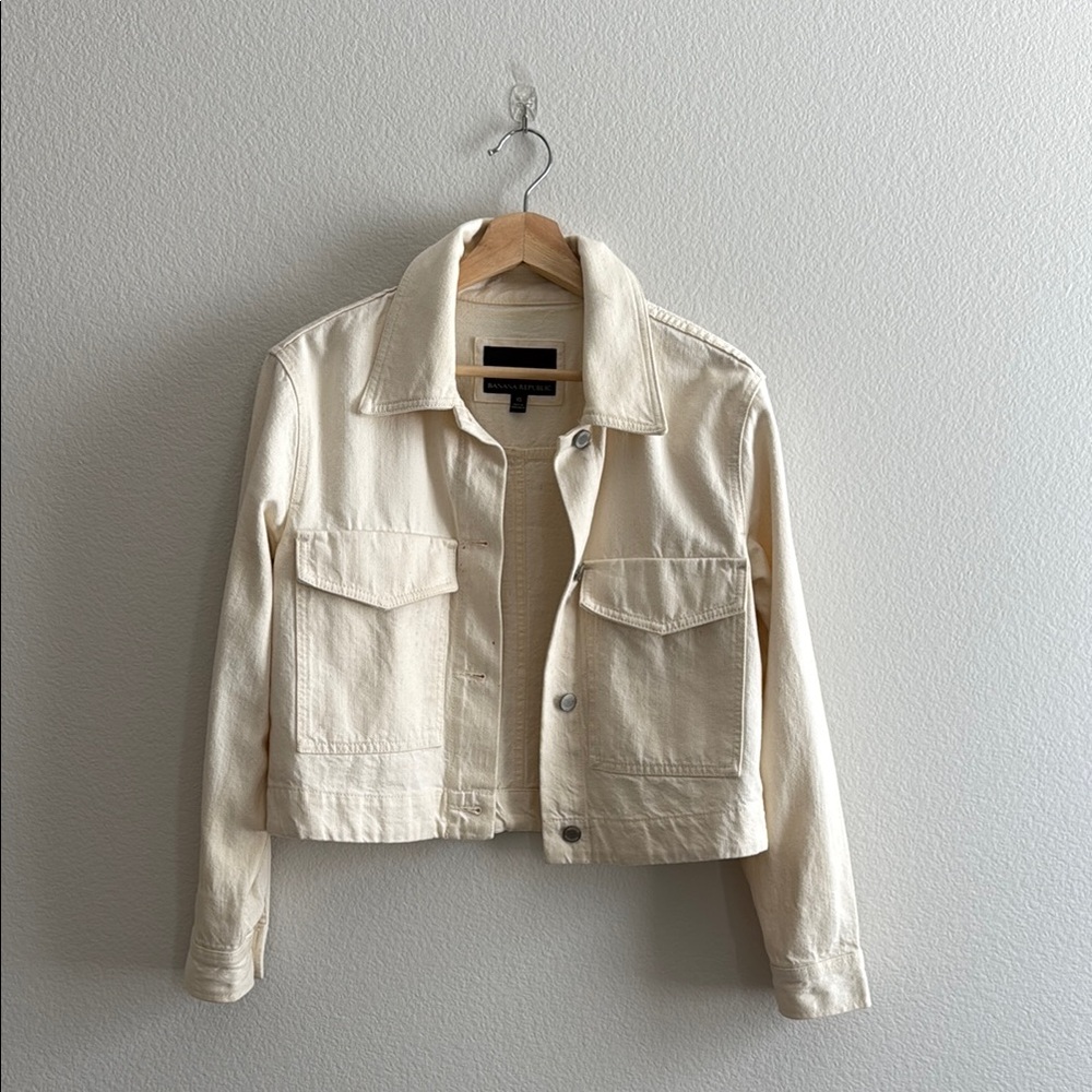 Banana Republic Speckled Cropped Women's Cream Denim Jacket